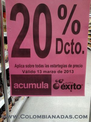 Las "estartegias" de descuentos de Exito
Aquí nunca pude comprar el productos, porque no encontré otra estartegia para este
Keywords: exito